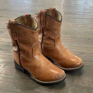 Kids Tan Boys Western Cowboy Boots with Stitch Detail
